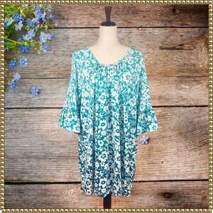Woman Within Floral Tunic Top Bell Sleeve Size 1X